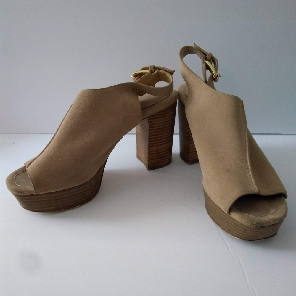 MICHAEL KORS | Leather Peep Toe Chunky Heel